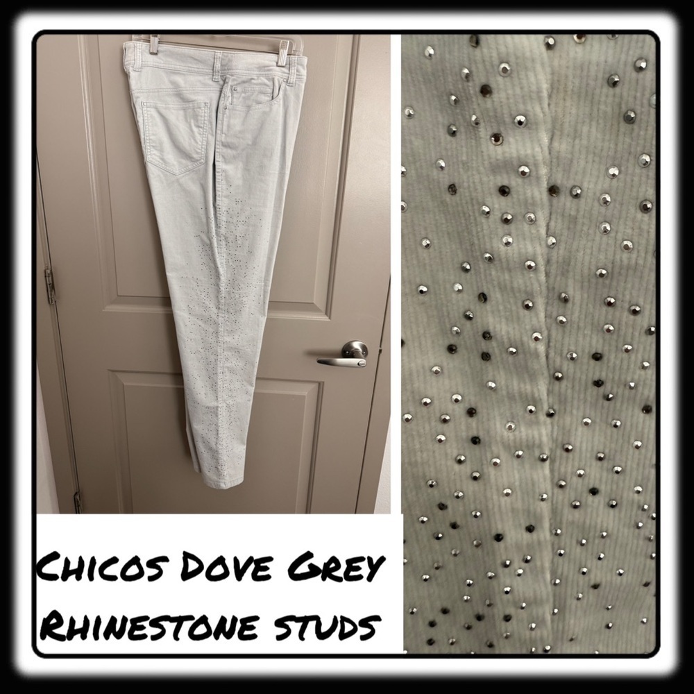 Chicos full length sz 2 (equiv sz 12-14). Dove grey. Light Corduroy. - Picture 1 of 8